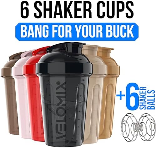 VELOMIX 6 Pack 20oz Shaker Cups for Protein Shakes, Midnight Clay - Image 2