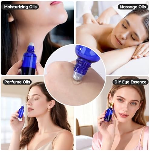 Segbeauty 1oz Thick Glass Roller Bottles for Travel Perfume, 5pcs Blue Empty Rollerball Bottles for Oil, 30ml Essential Oil Roller Ball Applicator Refillable, Travel Roll On Bottle for Eye Essence - Image 6