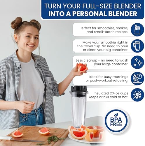 MRX Solutions Personal Cups Adapter fits Vitamix Classic Blenders 5200, 5300, 6300, 6500, 7500, 780 & More + Two BPA-Free 20-oz Insulated Leak-Proof Cups – Not Compatible With Self-Detect Models - Image 5
