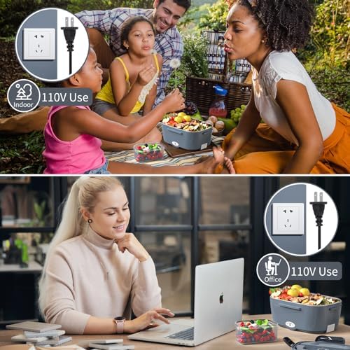 Electric Lunch Box for Adults, Heated Lunch Box Food Warmer, 80W 1.5L Portable Heating Lunchbox for Men/Work/Car/Truck, 12V 24V 110V Lonchera Eléctrica Portátil Christmas White Elephant Gifts