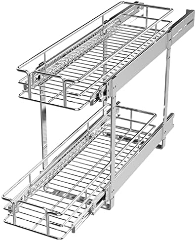 2 Tier Individual Pull Out Cabinet Organizer 9" W x 21½" D, Slide Out Kitchen Cabinet Storage Sliding Shelves