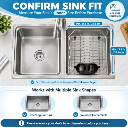 Small in Sink Dish Drying Rack, Stainless Steel Drainer, 13.4" x 11.6"