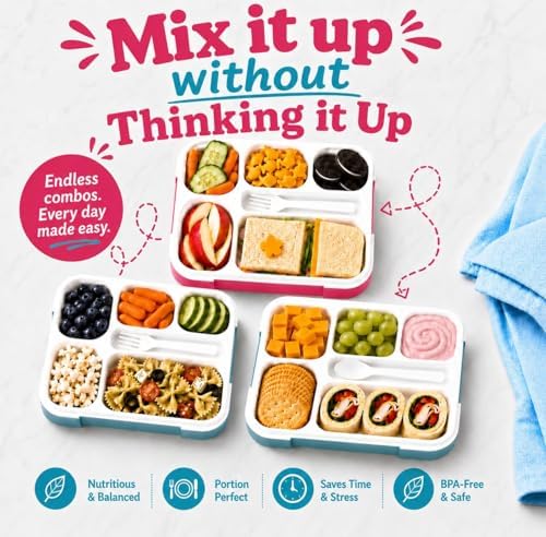 Bento Lunch Box Containers for Kids, Adults, Set of 2 (Pink & Blue)