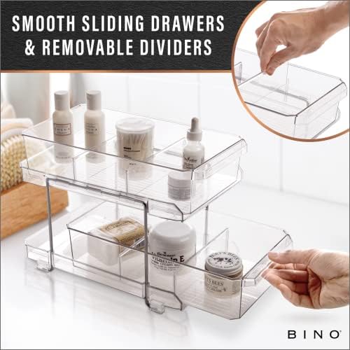 2 Tier Clear Storage Organizer with Dividers | Slide Out Drawer for Under Sink or Medicine Cabinet | Bathroom Closet, Vanity, Pantry Organizer | Under Cabinet Storage for Bathroom and Kitchen
