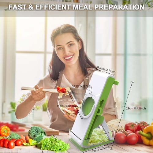 Mandoline Slicer Safe Multifunctional Dicer Adjustable Commercial Slicer Machine Stainless Steel Chopper (White Green) - Image 6