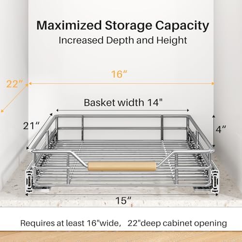 Pull out Cabinet Organizer, 15"W X 21"D, Heavy Duty Smooth Sliding Under Cabinet Shelves for Pots and Pans, Full-Extension Roll out Drawers, Slide out Organization for Home Kitchen Pantry