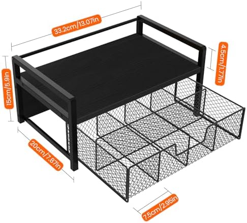 Wood Tea Bag Organizer, Teabag Holder with Drawer, Tea Organizers and Storage Box, 8 Compartments Tea Caddy Station Chests Display Container for Counter Kitchen, Black