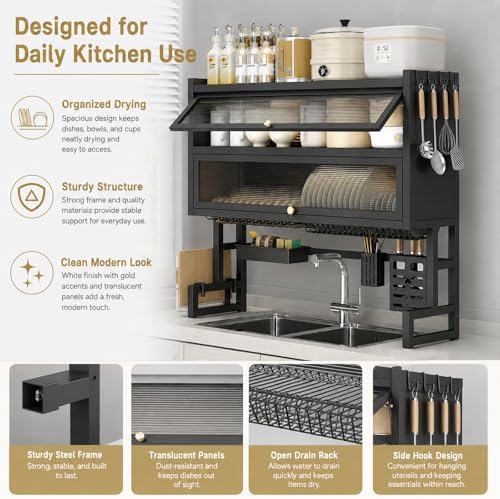 Over The Sink Dish Drying Rack (Black L-25.59in, Double-Layer)