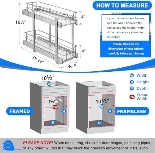 2-Tier Kitchen Cabinet Pullout Shelf and Drawer Organizer, Soft Close Pantry Pull Out Shelves, Heavy Duty Pull Out Cabinet Organizer with Shelf Liner for Kitchen Cabinets, Pantry Storage