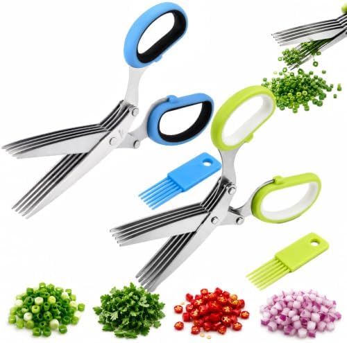 5-Layer Vegetable Shears, Multipurpose 5 Blade Scissors，Green+Blue