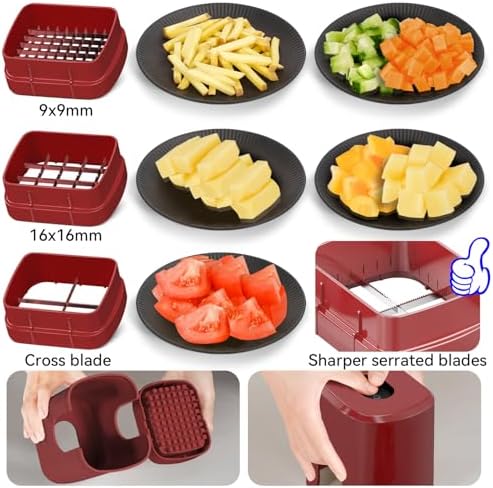 Vegetable Chopper Cube Container, Three Blades, French Fry Cutter