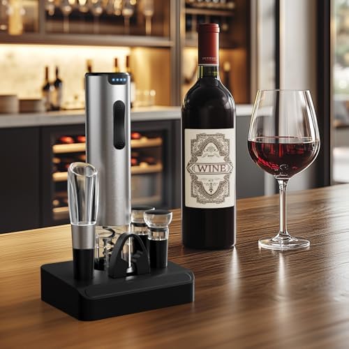 Electric Wine Opener, Automatic Wine Opener with Foil Cutter, Vacuum Stopper, Pourer, Rechargeable Wine Bottle Opener - Party Favor, Christmas Gift for Wine Lover