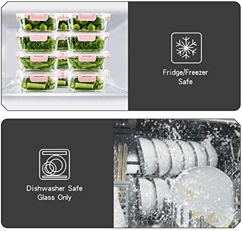 10 Pack Glass Food Storage Containers with Lids Leakproof, Airtight Glass Meal Prep Containers For Lunch, On The Go, Leftover, Dishwasher Safe