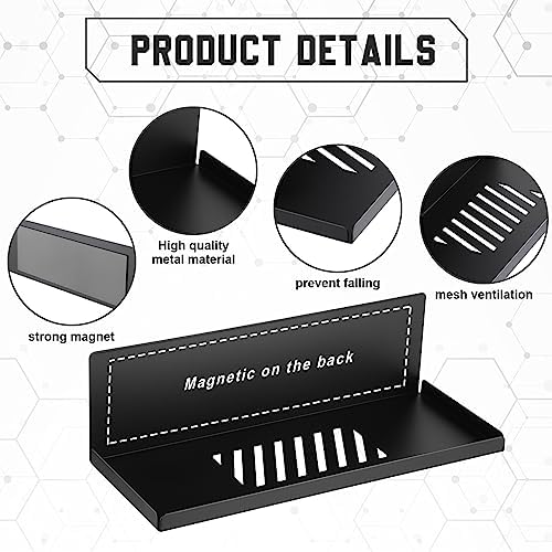4 Pack Magnetic Pegboard Shelves, 12 x 4.8 x 3.6 Inches, Black