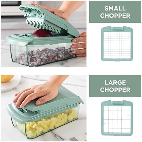 ook with Color Vegetable Chopper - Multifunctional 11 in 1 Vegetable Chopper with Container - Food Chopper to Dice, Chop, Slice, Julienne and Spiralize, Sage - Image 4
