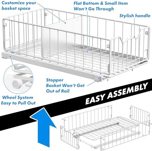 Pull-Out Cabinet Sliding Basket, 17.2Dx9.7Wx5H, White