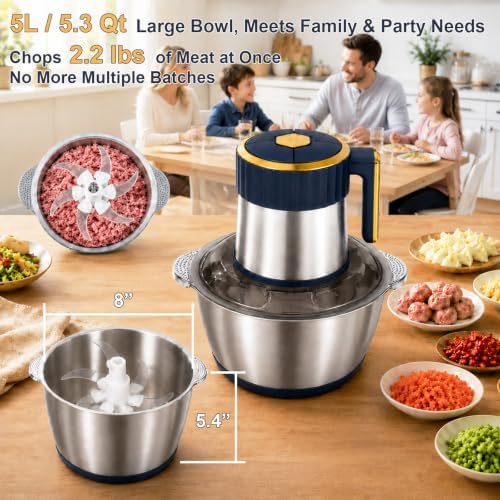 Food Processor, 5Qt Food Chopper Electric, 5-Speed Meat Grinder for Kitchen - Image 2