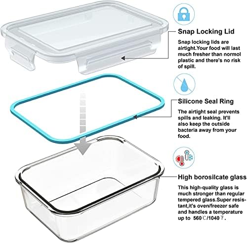 18 Piece Glass Food Storage Containers with Lids, Glass Meal Prep Containers, food storage Containers for Food Storage, BPA Free & Leak Proof (9 lids & 9 Containers)