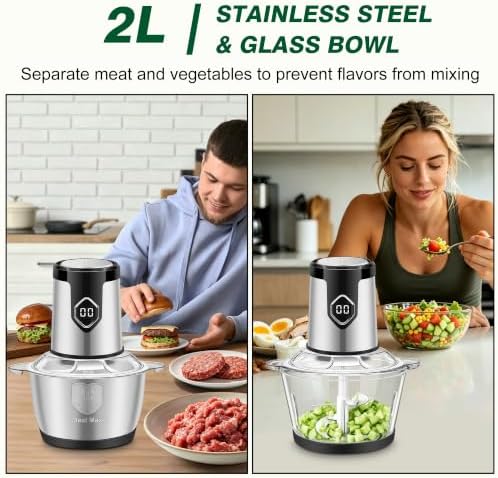 Food Processor with 2 Bowls, 4-Speed Electric Food Chopper & Meat Grinder