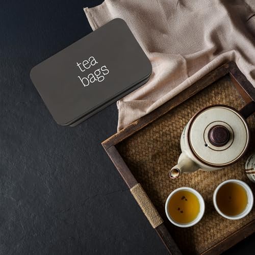 Enamelware Tea Bag Box (Black), Classic Sleek Style Tea Storage Tin