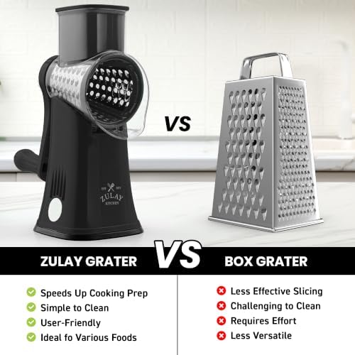 Rotary Cheese Grater Hand Crank, Vegetable Shredder - Black & Chrome