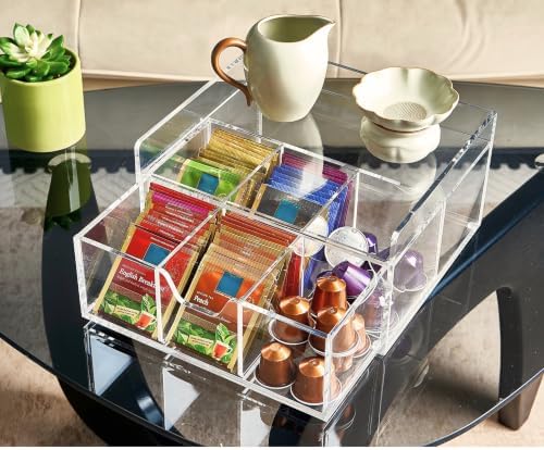 Heavy-Duty Acrylic Tea Station with 6-Compartment Drawer Organizer