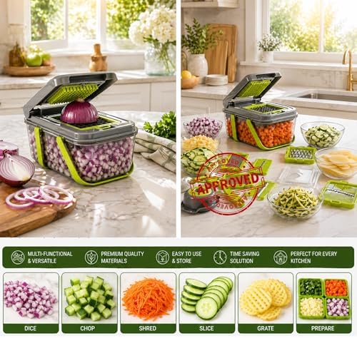 22-Piece Vegetable Chopper Set with Container, Mandoline Slicer, Onion Dicer, Cutting Boards, Knife Set, Scissors and Drain Basket - Image 6