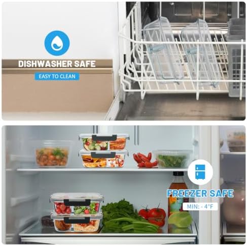 2 & 3 Compartments Glass Meal Prep Containers, Leak-Proof, Grey