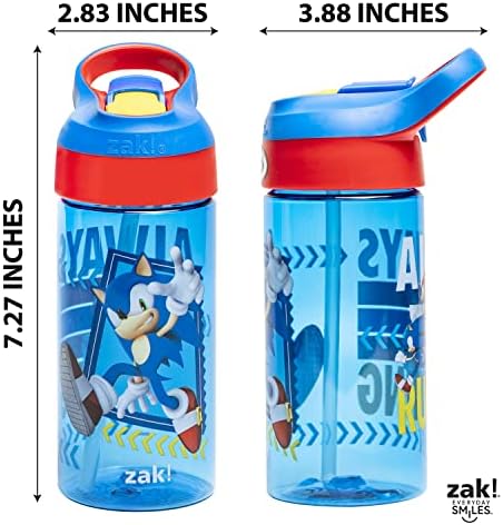 Sonic the Hedgehog Kids Water Bottle with Spout Cover and Built-in Carrying Loop, Made of Durable Plastic, Leak-Proof Water Bottle Design for Travel (17.5 oz, Non-BPA, Pack of 2)