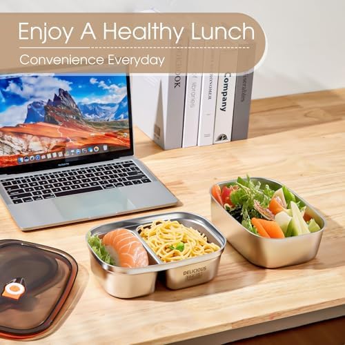 Stainless Steel Bento Box Adult 2 Pack, 42Oz+57Oz Leakproof Metal Bento Box with Airtight lid, Lightweight 304 Stainless Steel Lunch box for Men/Women,Suitable for Picnic, Work, Outside