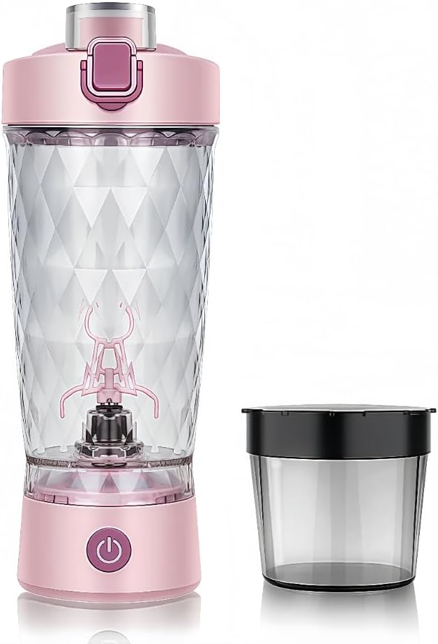 Self electric Stirring Cup with powder box Protein Shake Bottle Portable sports Mug Lightweight large capacity Cup (Pink)