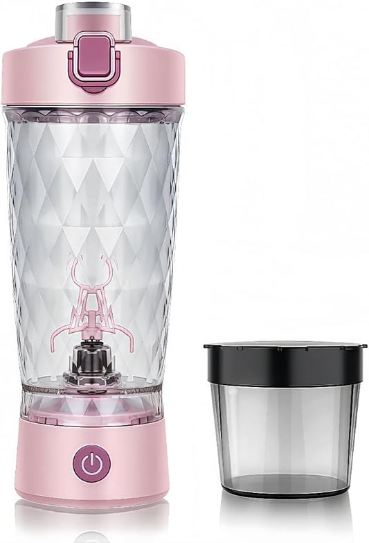 Self electric Stirring Cup with powder box Protein Shake Bottle Portable sports Mug Lightweight large capacity Cup (Pink)