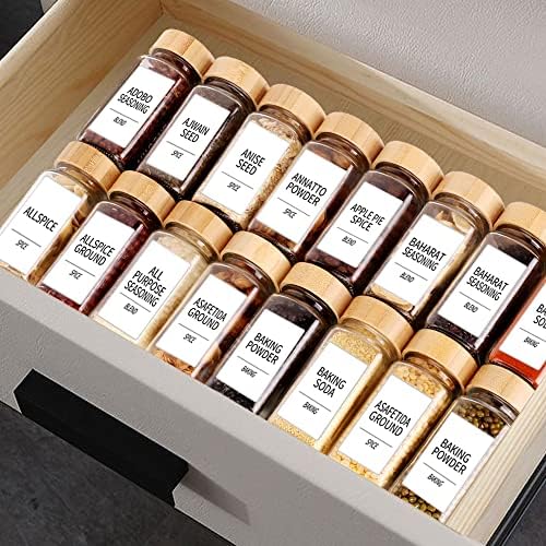 24 Pcs Spice Jars with Labels, 4 oz Glass Jars with Bamboo Lids