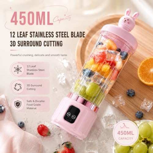 Portable blenders,shake USB blender,Personal compact travel juicer cup15OZ for Shakes,Leakproof lid, mini blender for shakes and smoothies,12 blades, strong blending (Blue kitten) - Image 4