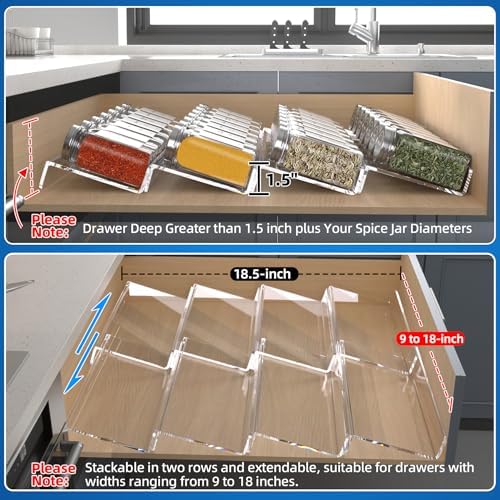 Spice Drawer Organizer, 8 Pcs Clear Seasoning Rack(jar not included)