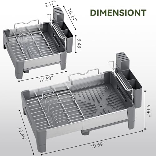 Expandable Dish Drying Rack, Rustproof Stainless Steel & Aluminum
