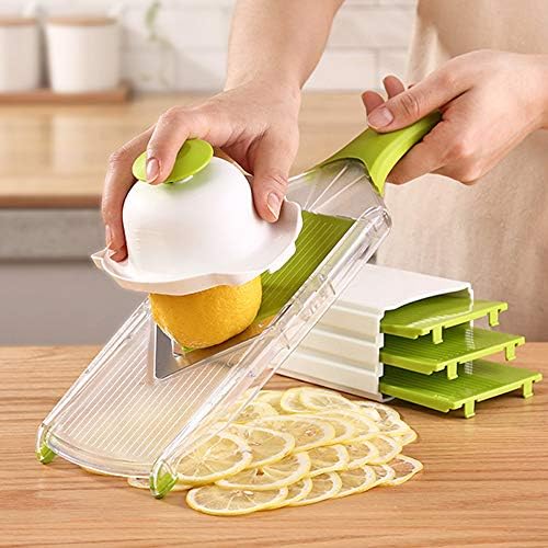 V-Blade Mandoline Slicer 0.06/0.10/0.14 Inch Adjustable Thin slice Lemon Slicer Kitchenaid Accessories Grater 420 Stainless Steel Food Fruit Vegetable Slicer with Finger Guard Protector (Green) - Image 2