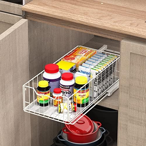 Pull-Out Cabinet Sliding Basket, 17.2Dx9.7Wx5H, White