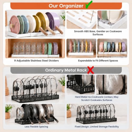 Expandable Pots and Pans Organizer Under Cabinet, 2 Pack
