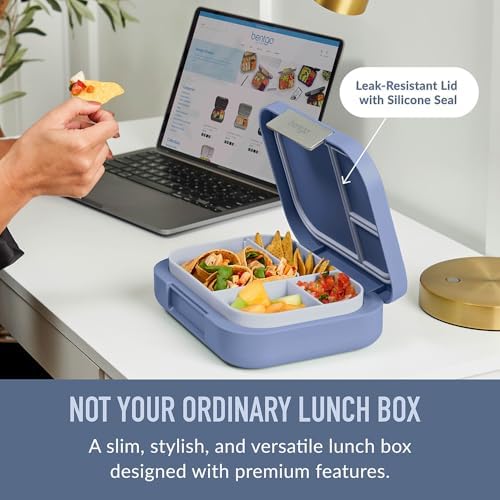 Modern - Leak-Resistant Bento Lunch Box For Adults, Teens, & Larger Appetites; Reusable BPA-Free Meal Prep Container with 3 or 4 Compartments, Dishwasher/Microwave Safe; 5 Cups (Dusk Blue)
