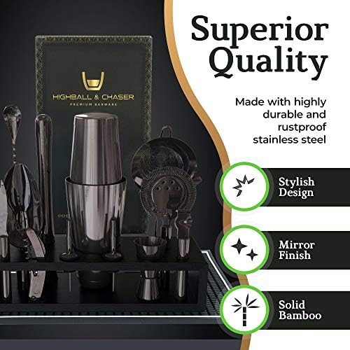 13-Piece Gunmetal Black Stainless Steel Boston Cocktail Shaker Bar Tool Set with Mixology Bartender Kit Accessories