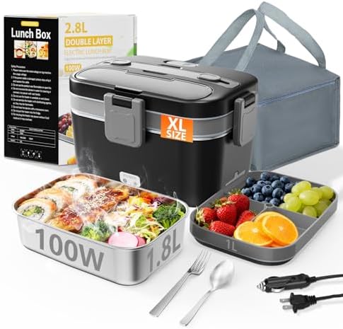 Electric Lunch Box for Adults, 2.8L Double Layer Heated LunchBox