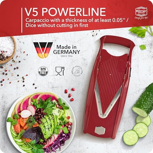 Mandoline Food Slicer Börner V5 (Starter Set) by Reston Lloyd • V-Slicer with Food Holder • Made in Germany • Fruit & Vegetable Chopper • Multiple Settings • Color: Red - Image 3
