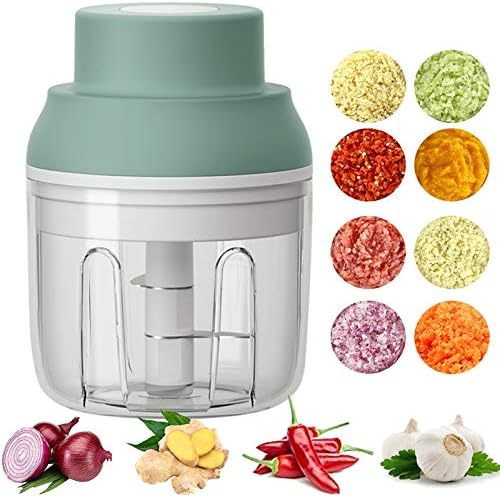 Electric Mini Food Chopper,250ML Portable Garlic Chopper with USB Charging Function, Mini Food Slicer for Onion Vegetables Chili Ginger Meat Nuts Fruits Salad (Green) by KT-GARY