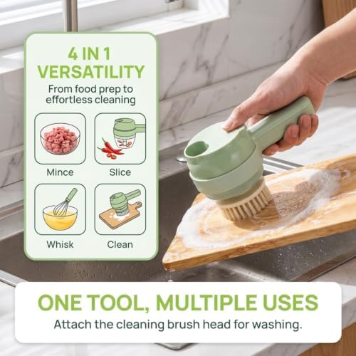 4 in 1 Electric Vegetable Chopper, Mini Handheld Food Processor with Multi Blade Cutter, Fast Onion Garlic Chopper for Daily Meal Prep, Small Kitchen Gadget for Easy Cooking (Green) - Image 2