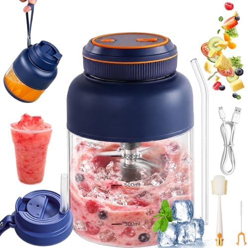 2026 Portable Wireless Juicer Cup, 27oz & 44oz Personal Blender with 38 Stainless Steel Blades, USB-C Rechargeable Smoothie Maker for Shakes, Fruits, Ice, Travel, Gym & Office Use (44oz - Blue) by Unknown