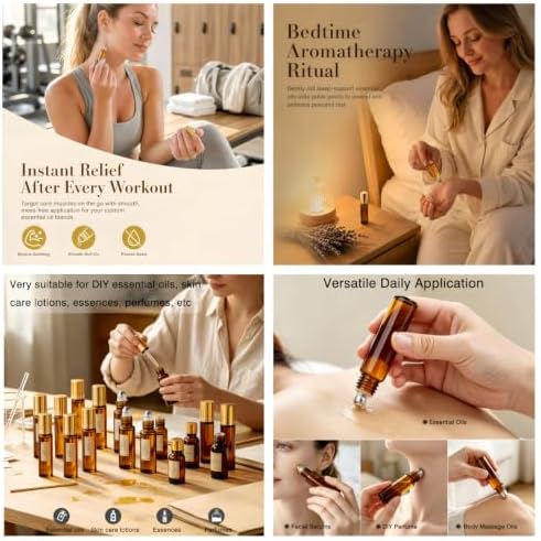 12 Pack 10ml Amber Roller Bottles, Gold Caps for Essential Oils - Image 6