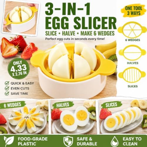 Hard Boiled Egg Slice,3-in-1 Egg Cutter for Slice,Wedge and Half Cut - Image 2
