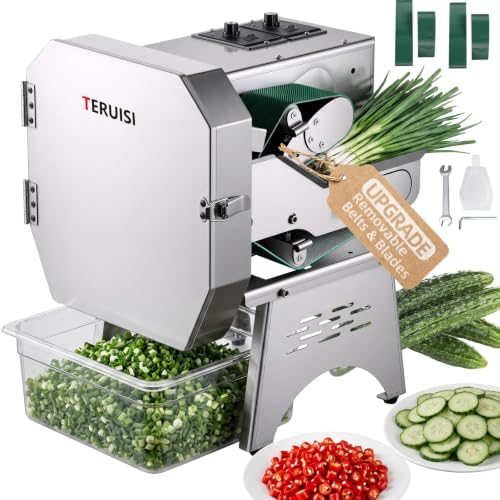 Commercial Vegetable Chopper, Electric Vegetable Cutter 450LBS/H Production, Stainless Steel Onion Chopper with Upgrade Removable Belts & Blades, 2-20mm Adjustable Thickness, 110V