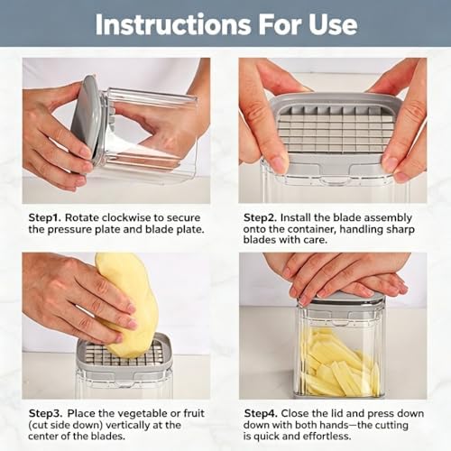 1PCS Vegetable Chopper Dicer + 1PCS Cleaning Brush, Stainless Steel Blade Food Dicer Cutter for Potato Onion Carrot, Manual Kitchen Chopper - Image 5